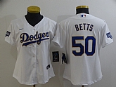 Women Dodgers 50 Mookie Betts White Nike 2021 Gold Program Cool Base Jersey,baseball caps,new era cap wholesale,wholesale hats